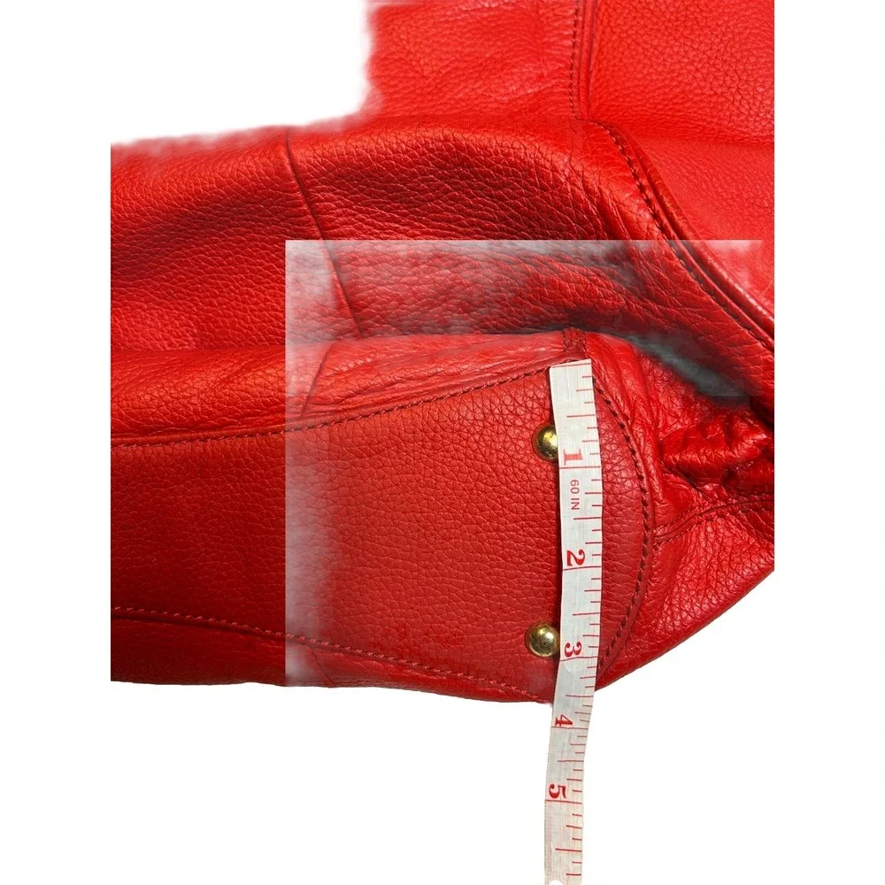 Isaac Mizrahi Live! Red Pebbled Leather Large Tote Hobo Bag Drawstring Gold Feet
